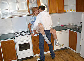 Horny housewife fucking in her kitchen